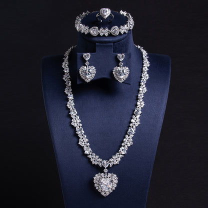 Royal Luxury AAA Cubic Zircon Paved Full Diamond Multi Color Heart Charm Jewelry Sets For Women Wholesale