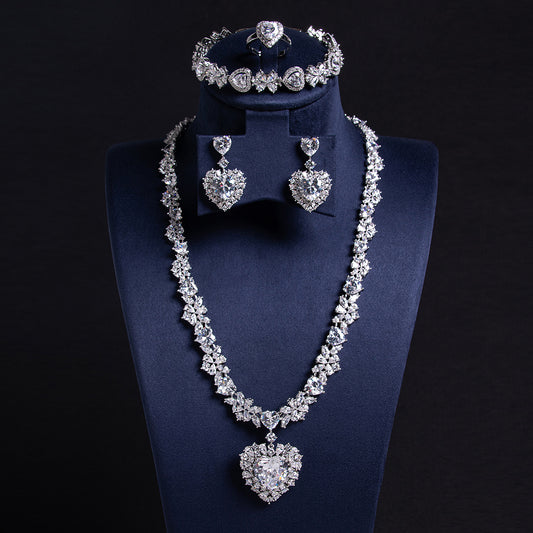 Royal Luxury AAA Cubic Zircon Paved Full Diamond Multi Color Heart Charm Jewelry Sets For Women Wholesale