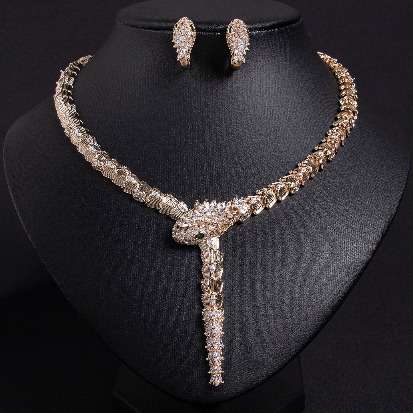 Luxury Chunky Snake Style Multi Color Gold Cubic Zircon Diamond Jewelry Sets