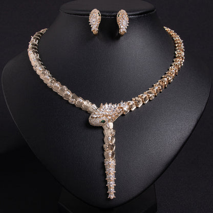 Luxury Chunky Snake Style Multi Color Gold Cubic Zircon Diamond Jewelry Sets
