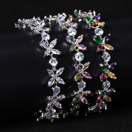 Thin Delicate Cute Flower Shaped Diamond Zircon Stone Endless Bracelets Women Gift