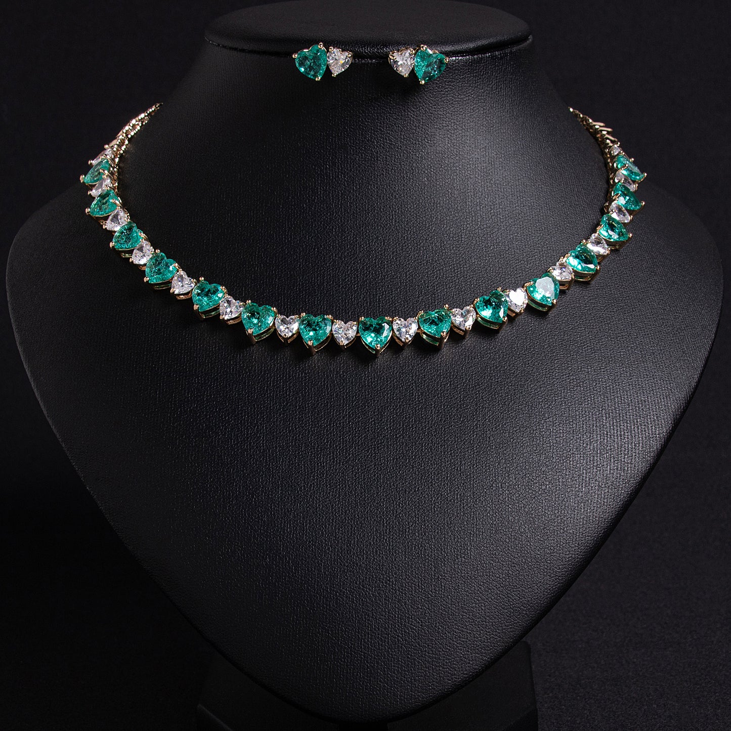 2025 Hot Sale AAA Cubic Zircon Heart Shaped Statement Endless Choker Jewelry Sets Gemstone Jewelry Women Gift