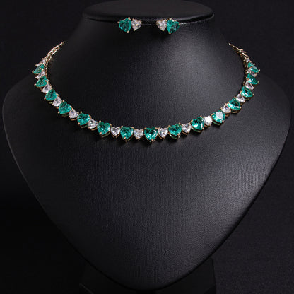 2025 Hot Sale AAA Cubic Zircon Heart Shaped Statement Endless Choker Jewelry Sets Gemstone Jewelry Women Gift