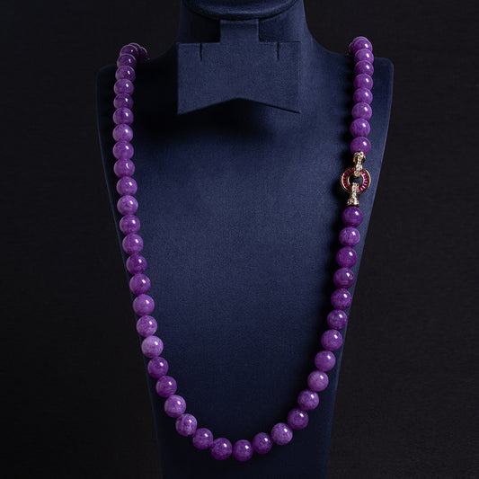 Regal Amethyst Gemstone Necklace with Ornate Gold-Tone Copper & Zircon Clasp Hot Sale Jewelry Beaded