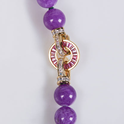 Regal Amethyst Gemstone Necklace with Ornate Gold-Tone Copper & Zircon Clasp Hot Sale Jewelry Beaded