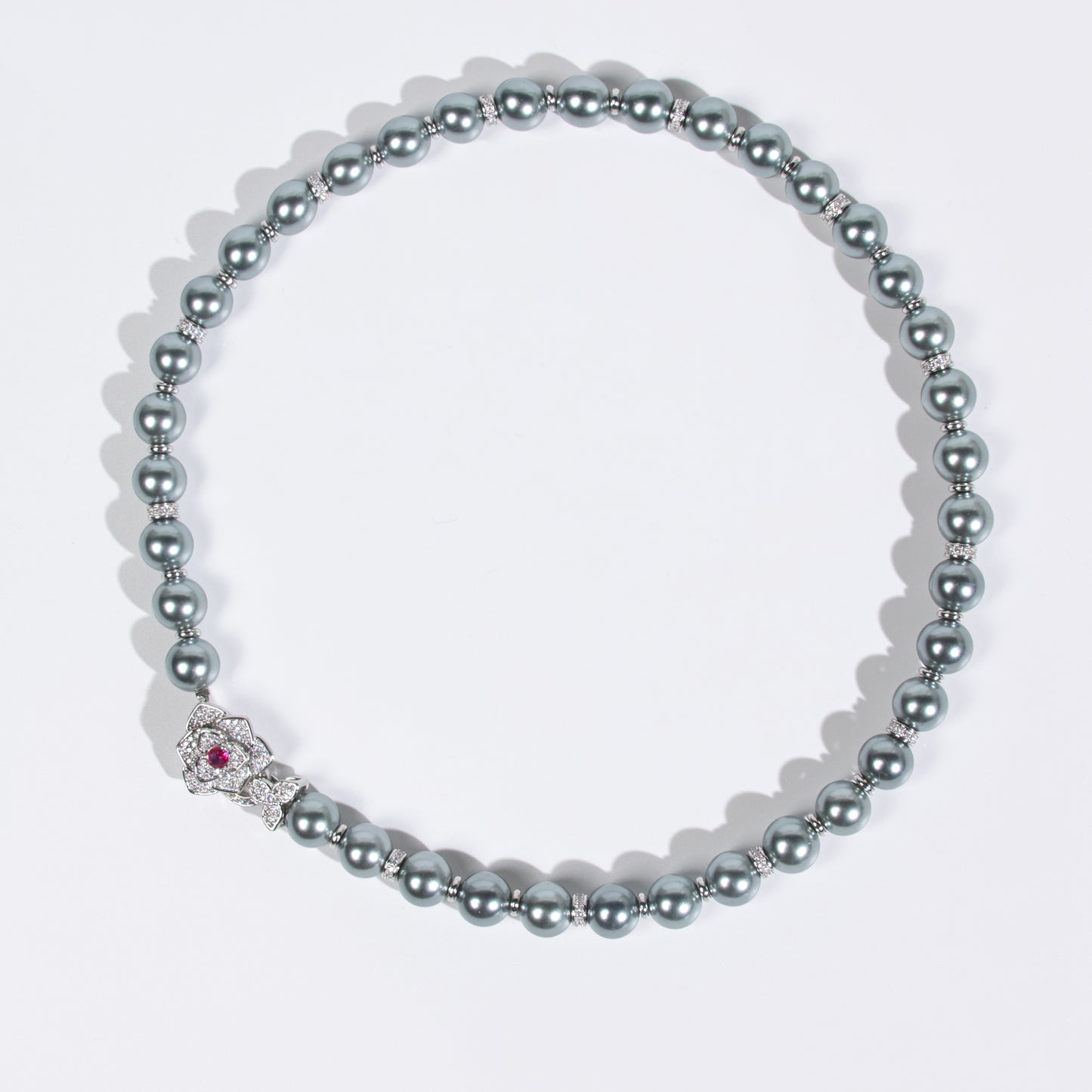 Pearl & Copper Zircon Necklace with Red Accent AAA Cubic Zircon Gemstone Choker Necklace For Party Gift
