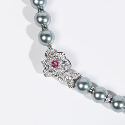 Pearl & Copper Zircon Necklace with Red Accent AAA Cubic Zircon Gemstone Choker Necklace For Party Gift