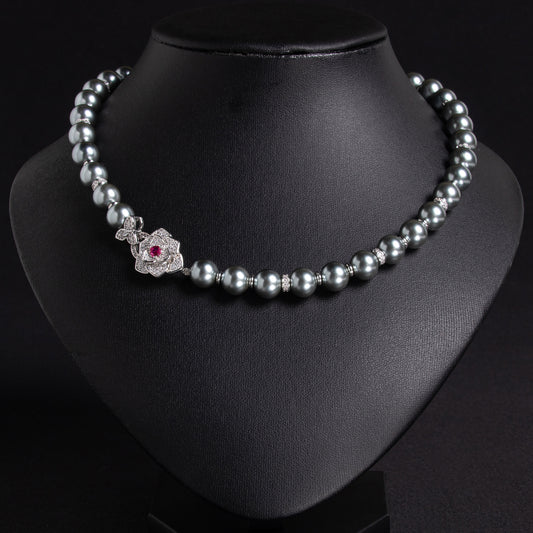 Pearl & Copper Zircon Necklace with Red Accent AAA Cubic Zircon Gemstone Choker Necklace For Party Gift