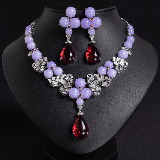 Green/Purple Women's Jewelry Set Big Tear Drops Colorful Retro Wholesale Sets For women Girl