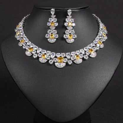 Luxury Colorful Cubic Zirconia Embedded Silver-Tone Earrings Wedding/Banquet Wear Women's Fashion Jewelry Set