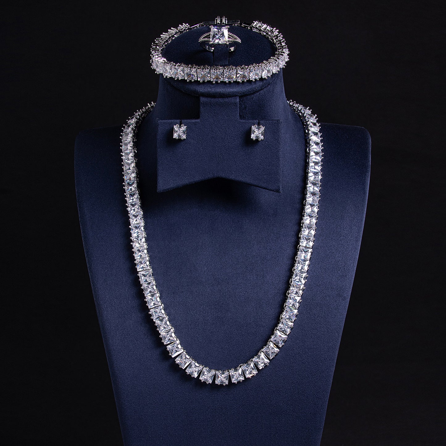 Simple Endless Crystal White Diamond AAA Cubic Zirconia Diamond Jewelry Sets For Women Wholesale