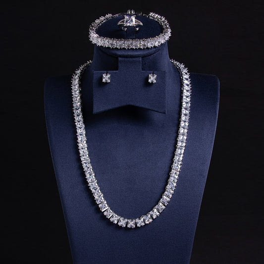 Simple Endless Crystal White Diamond AAA Cubic Zirconia Diamond Jewelry Sets For Women Wholesale