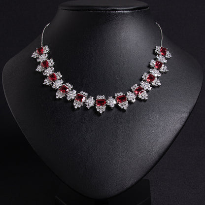 Vivid Red Zircon & Copper Statement Necklace with Intricate Square Setting Snow Flower AAA Cubic Jewelry