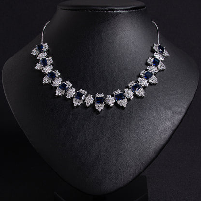 Vivid Red Zircon & Copper Statement Necklace with Intricate Square Setting Snow Flower AAA Cubic Jewelry
