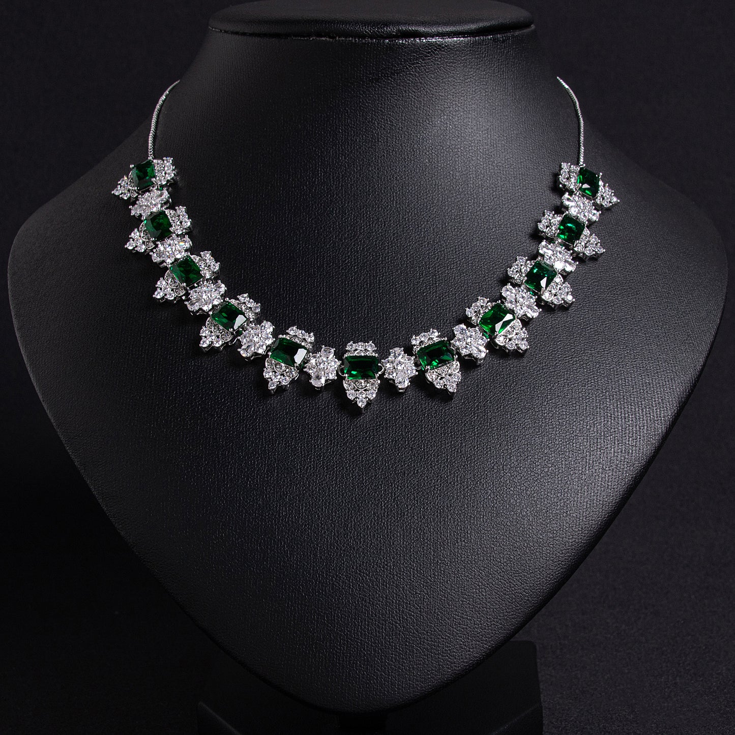 Vivid Red Zircon & Copper Statement Necklace with Intricate Square Setting Snow Flower AAA Cubic Jewelry