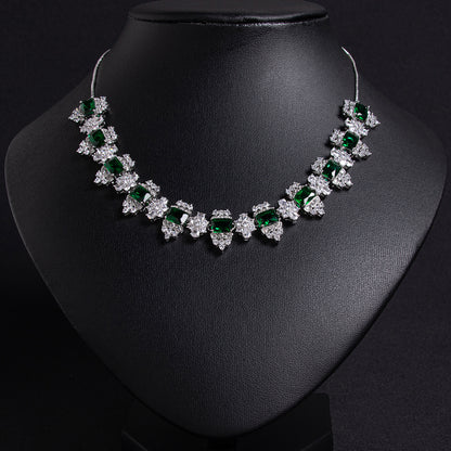 Vivid Red Zircon & Copper Statement Necklace with Intricate Square Setting Snow Flower AAA Cubic Jewelry