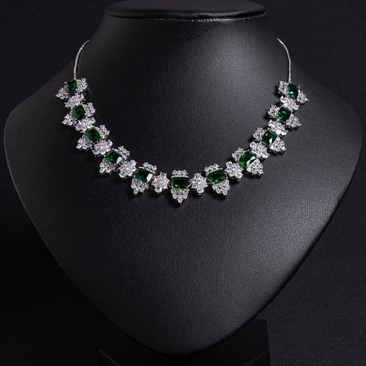 Vivid Red Zircon & Copper Statement Necklace with Intricate Square Setting Snow Flower AAA Cubic Jewelry