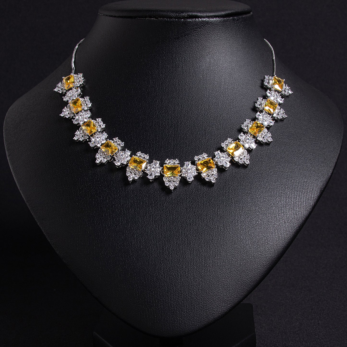 Vivid Red Zircon & Copper Statement Necklace with Intricate Square Setting Snow Flower AAA Cubic Jewelry