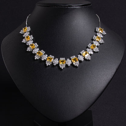 Vivid Red Zircon & Copper Statement Necklace with Intricate Square Setting Snow Flower AAA Cubic Jewelry
