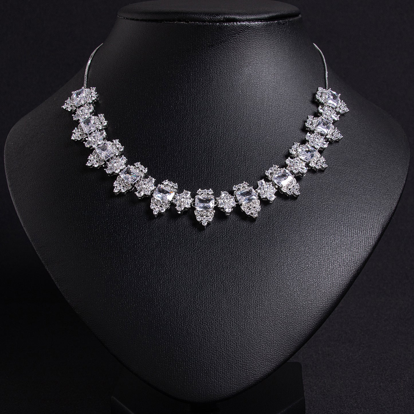 Vivid Red Zircon & Copper Statement Necklace with Intricate Square Setting Snow Flower AAA Cubic Jewelry