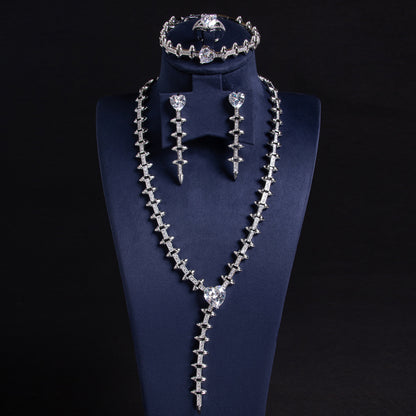 Luxury 14K Gold-Plated Copper & CZ Jewelry Set with Heart-Shaped Emerald Green Gems and Diamond Accents