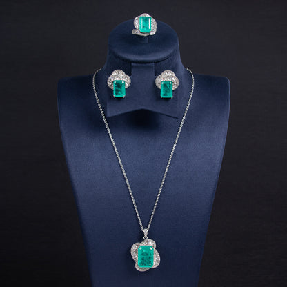 4pcs Copper with Zirconia Earrings & Necklace Jewelry Set