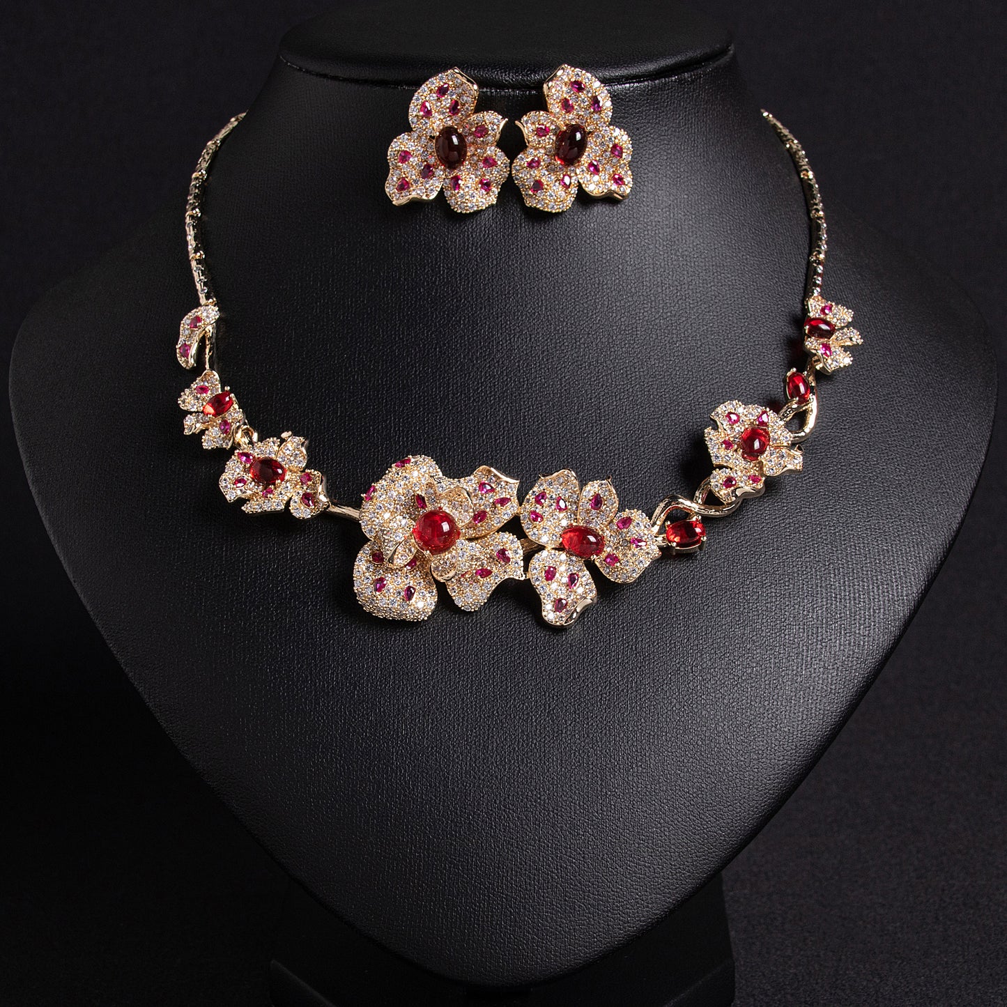 Gorgeous Flower Statement AAA Cubic Zircon Necklace Earrings Sets For Women Party Jewelry
