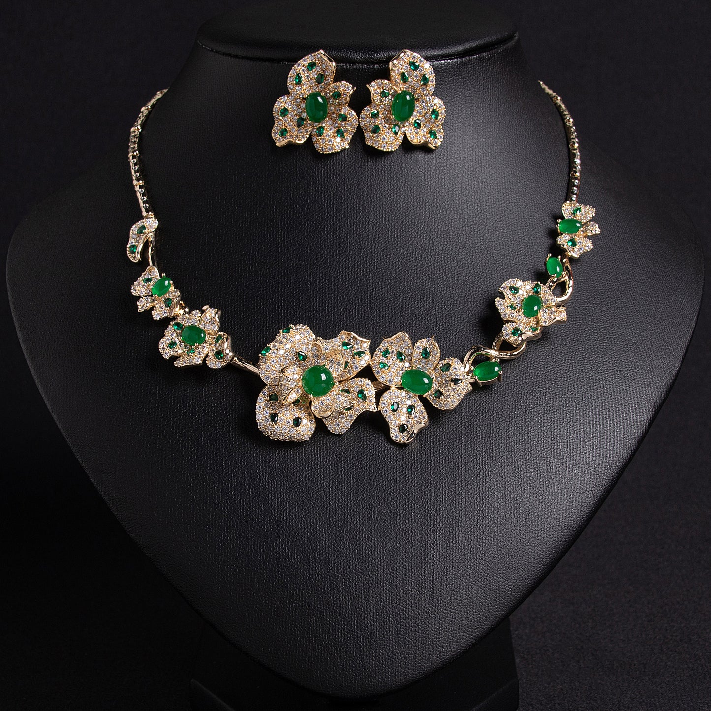 Gorgeous Flower Statement AAA Cubic Zircon Necklace Earrings Sets For Women Party Jewelry