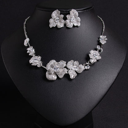 Gorgeous Flower Statement AAA Cubic Zircon Necklace Earrings Sets For Women Party Jewelry