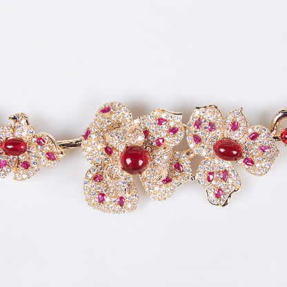 Gorgeous Flower Statement AAA Cubic Zircon Necklace Earrings Sets For Women Party Jewelry