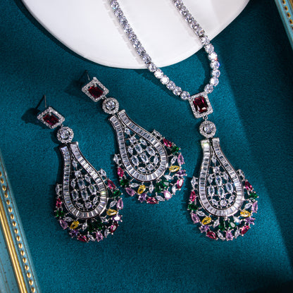 2026 New Arrival Hot Sale Cubic Zirconia Pendant Charms Dangling Chain Jewelry Sets For Women Girl Bridal Jewelries