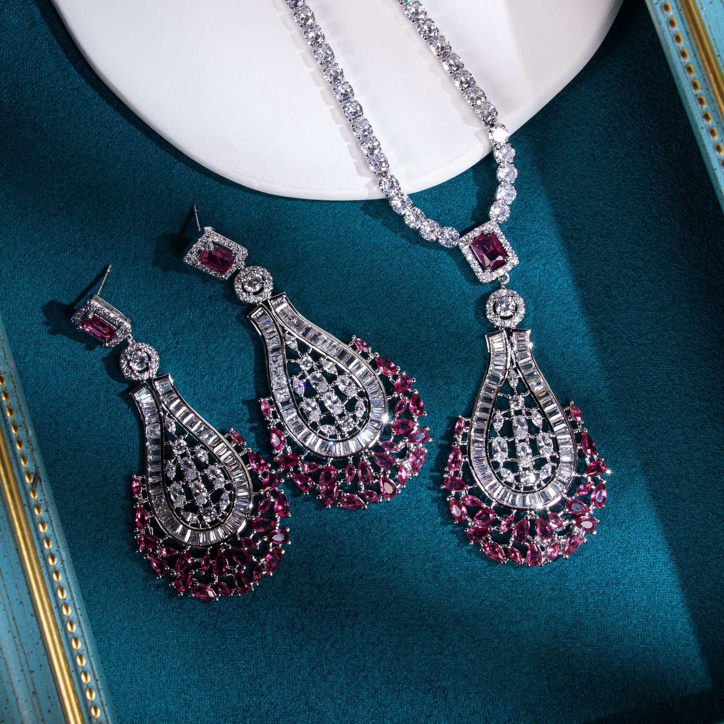 2026 New Arrival Hot Sale Cubic Zirconia Pendant Charms Dangling Chain Jewelry Sets For Women Girl Bridal Jewelries