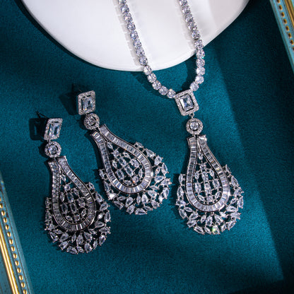 2026 New Arrival Hot Sale Cubic Zirconia Pendant Charms Dangling Chain Jewelry Sets For Women Girl Bridal Jewelries