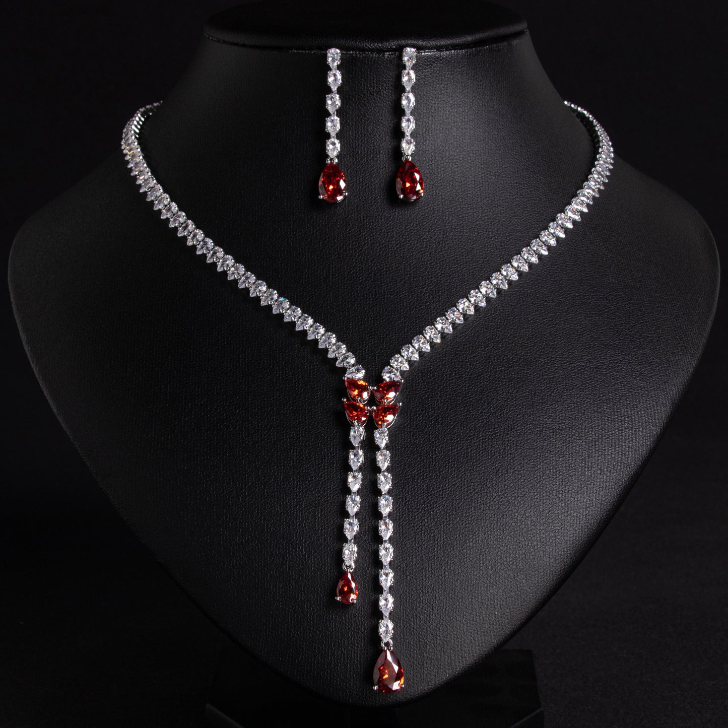 2pcs Copper with Zirconia Earrings & Necklace Jewelry Set
