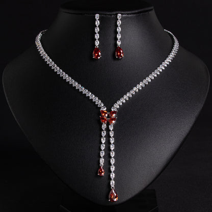 2pcs Copper with Zirconia Earrings & Necklace Jewelry Set