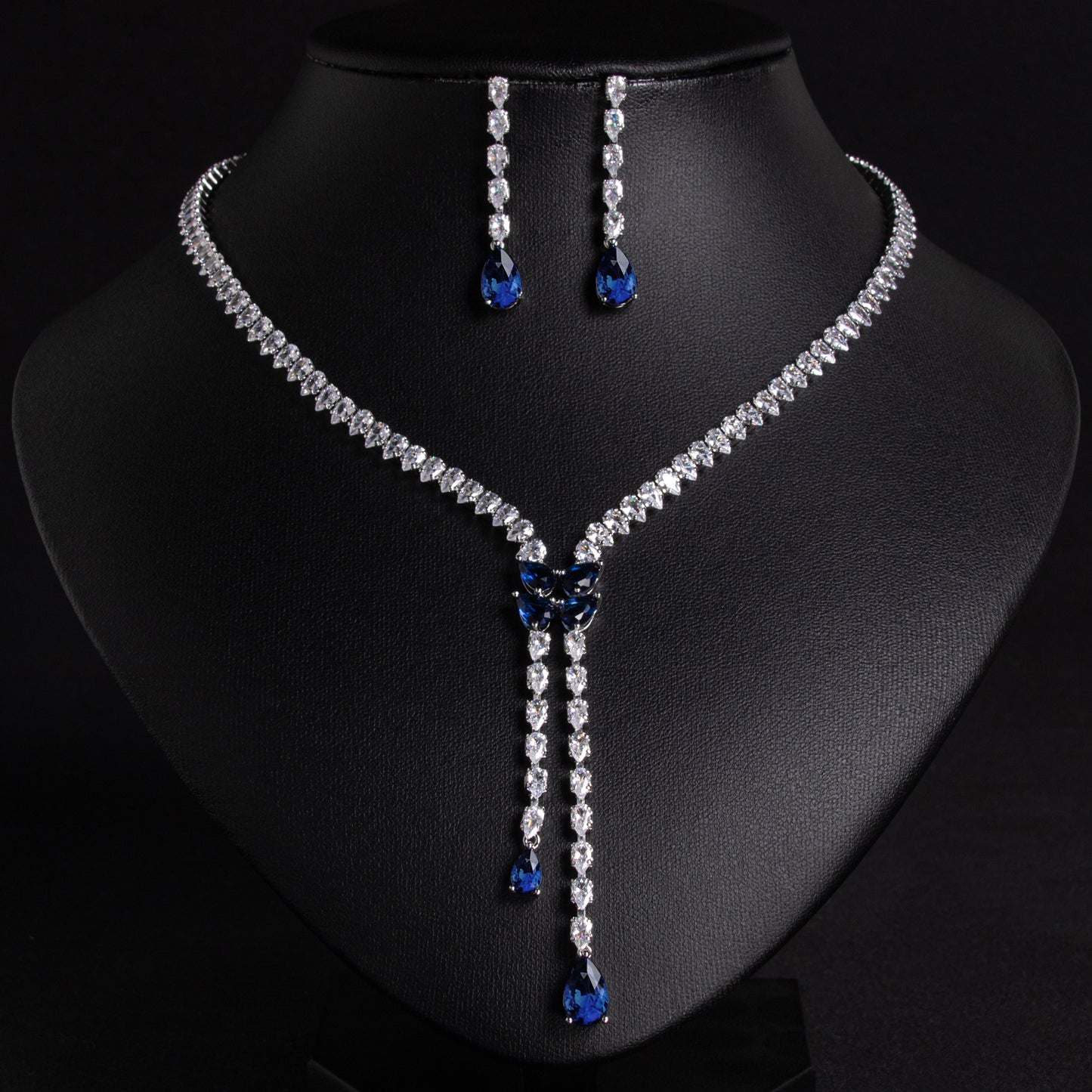 2pcs Copper with Zirconia Earrings & Necklace Jewelry Set
