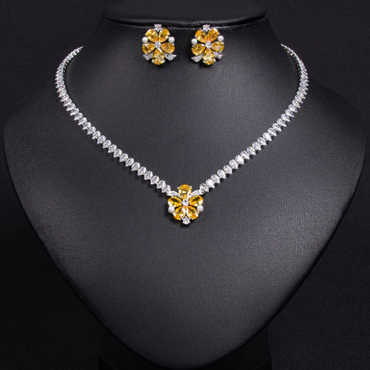 Royal Cute Hot Sale 2025 Wholesale Flower Charm Pendant Dangling Cupchain Necklace Stud Earrings Women Fine Jewelry