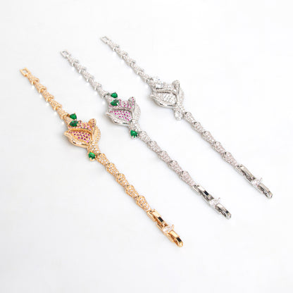 14K Gold-Tone Copper CZ Bracelet with Multi-Gem Blossom & Crystal Accents