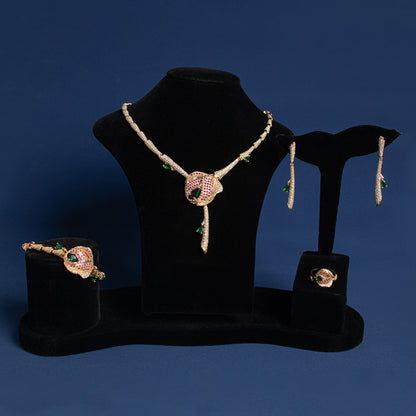 2026 Hot Sale AAA Cubic Zircon Stone Paved Big Flower Necklace Bracelet 4pcs Sets Wholesale