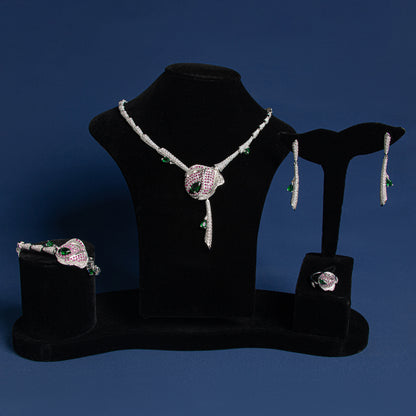 2026 Hot Sale AAA Cubic Zircon Stone Paved Big Flower Necklace Bracelet 4pcs Sets Wholesale