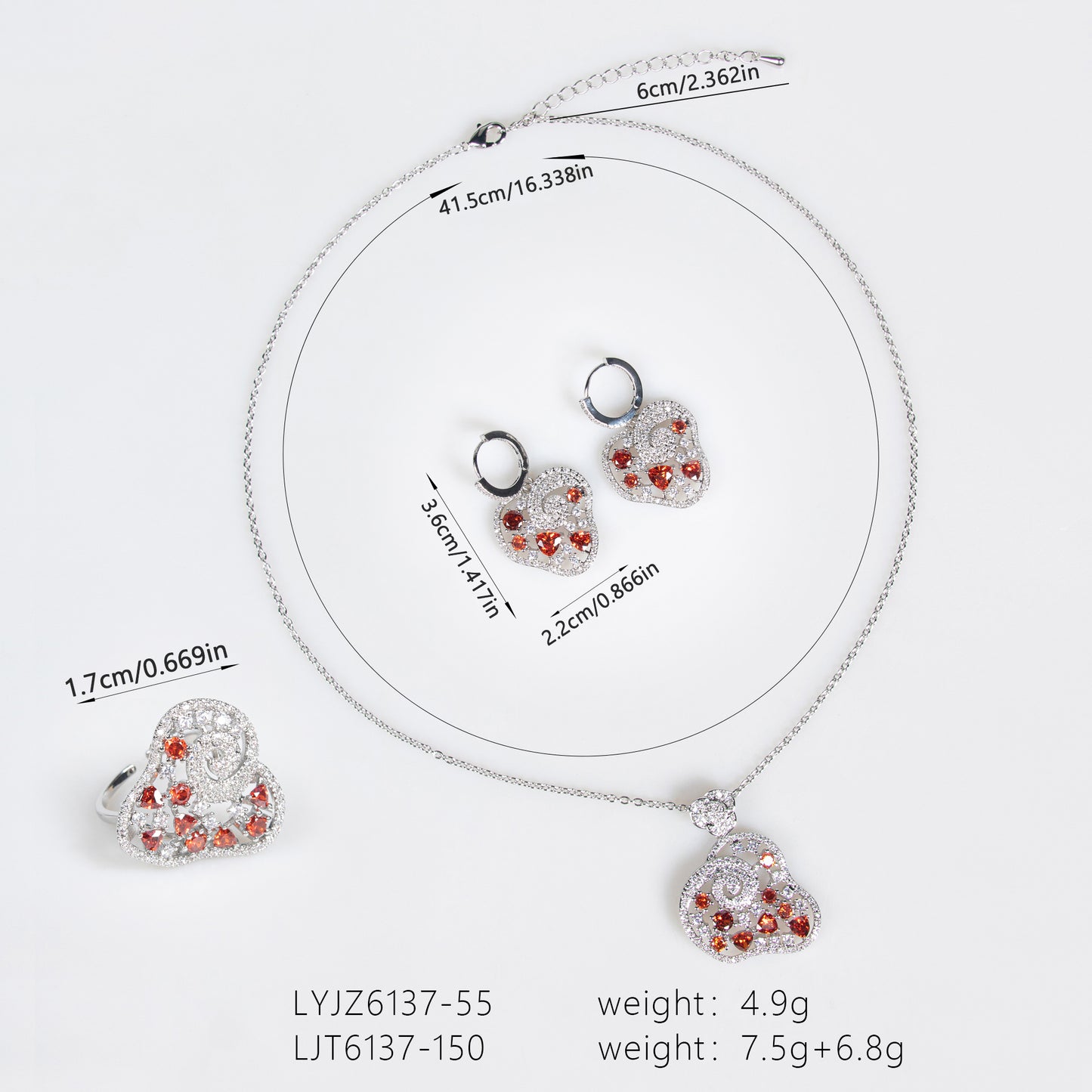 4pcs Copper with Zirconia Earrings & Necklace Jewelry Set