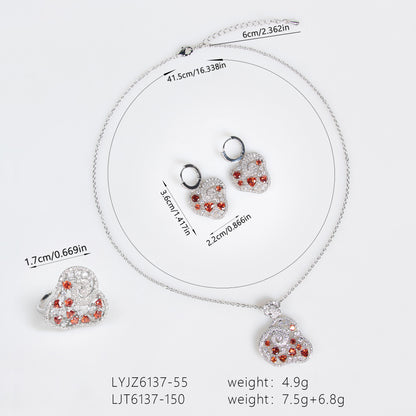 4pcs Copper with Zirconia Earrings & Necklace Jewelry Set