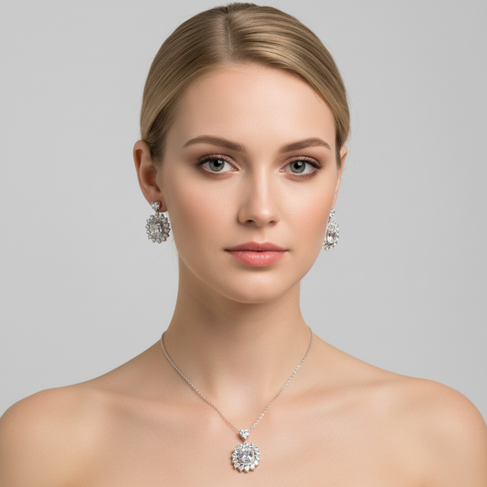 Elegant 14K Gold-Plated Copper & Cubic Zirconia Jewelry Set with Floral Yellow & Pink Zircon Arrangement