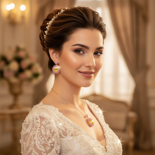 2pcs Copper with Zirconia Earrings & Necklace Jewelry Set
