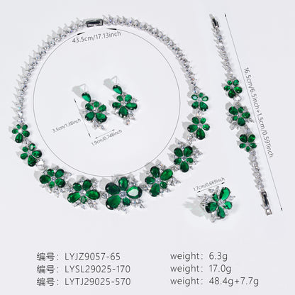 4pcs Copper with Zirconia Earrings & Necklace Jewelry Set