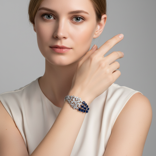 Clustered White Zircon & Teardrop Green Zircon Copper Statement Bracelet Full Cubic Paved For Women Hot Sale