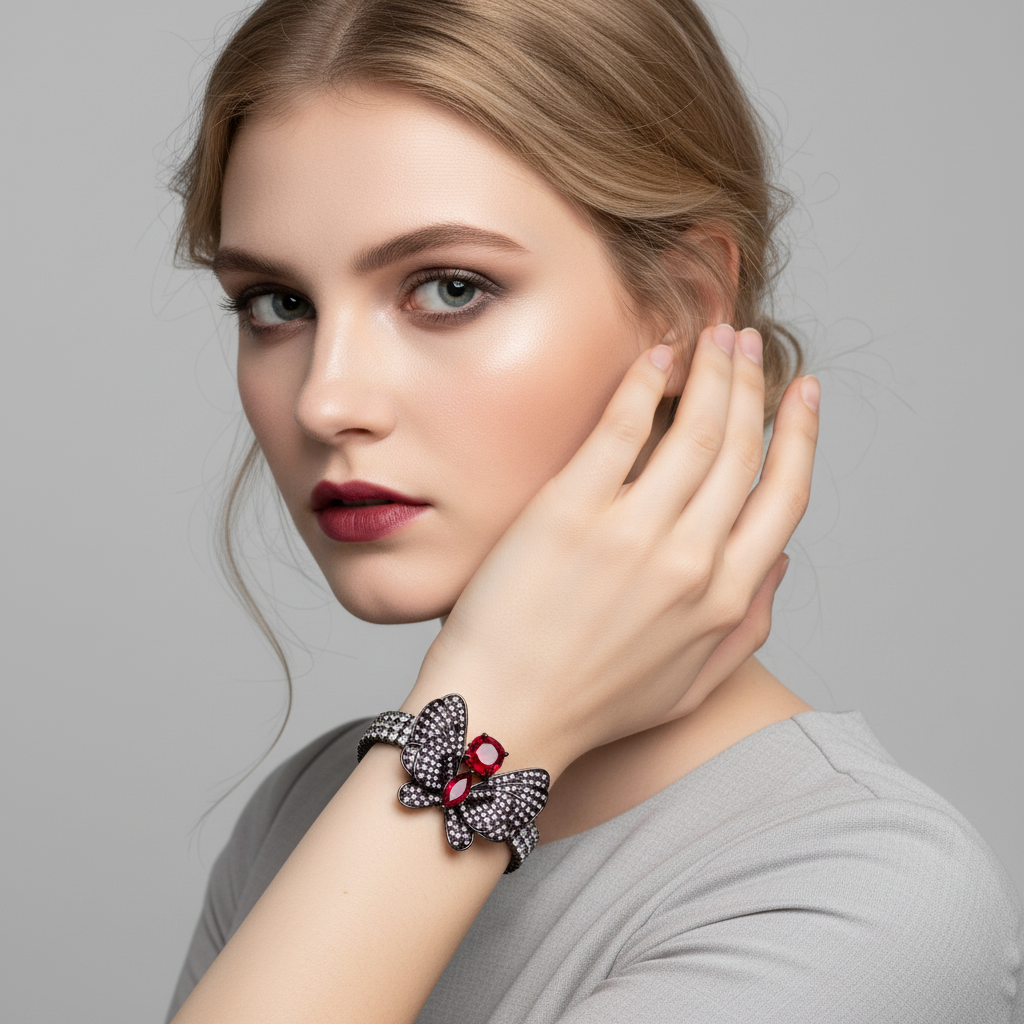 Butterfly Elegance:14K Gold-Tone Copper & Zircon Bracelet with Yellow Zircon Centerpiece