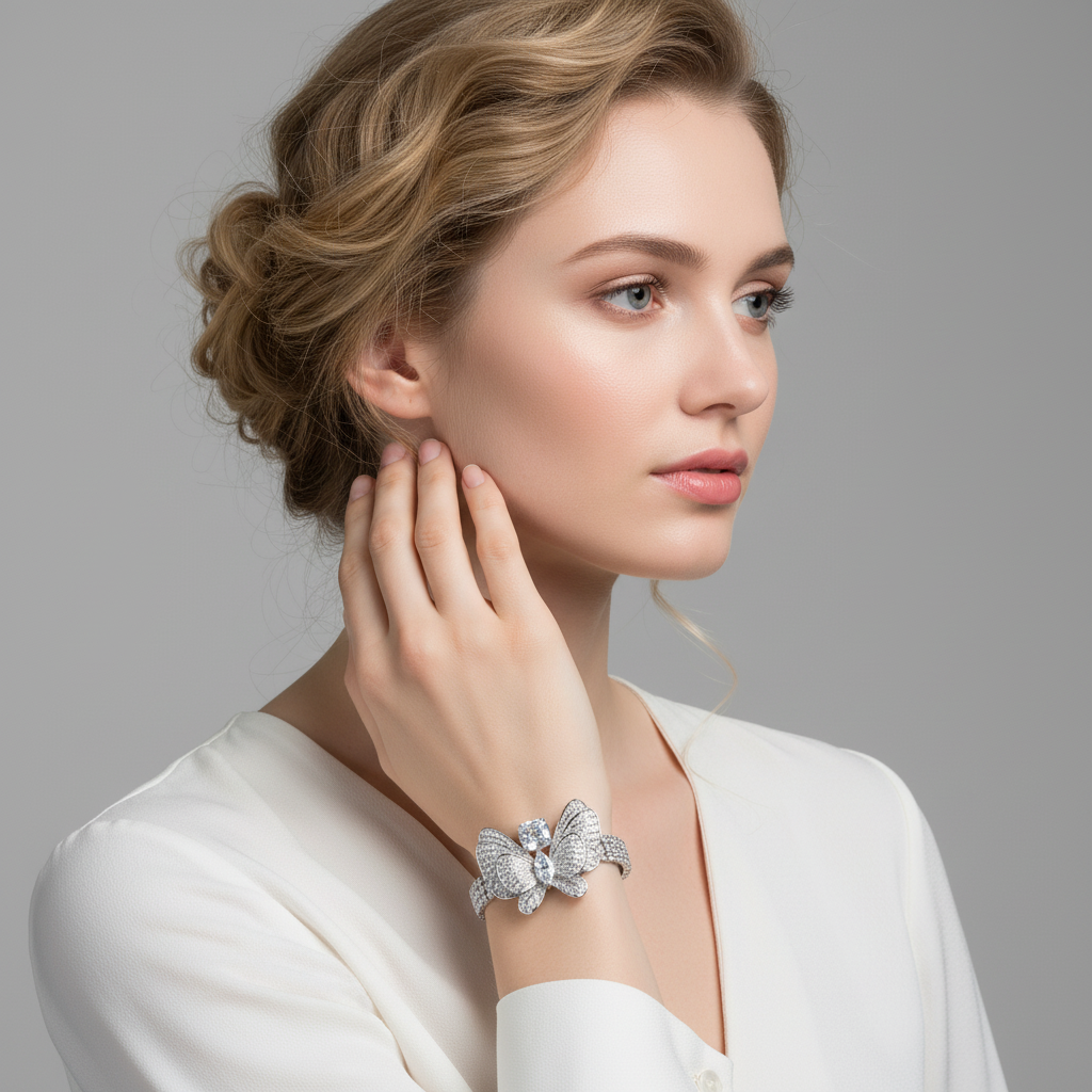 Butterfly Elegance:14K Gold-Tone Copper & Zircon Bracelet with Yellow Zircon Centerpiece