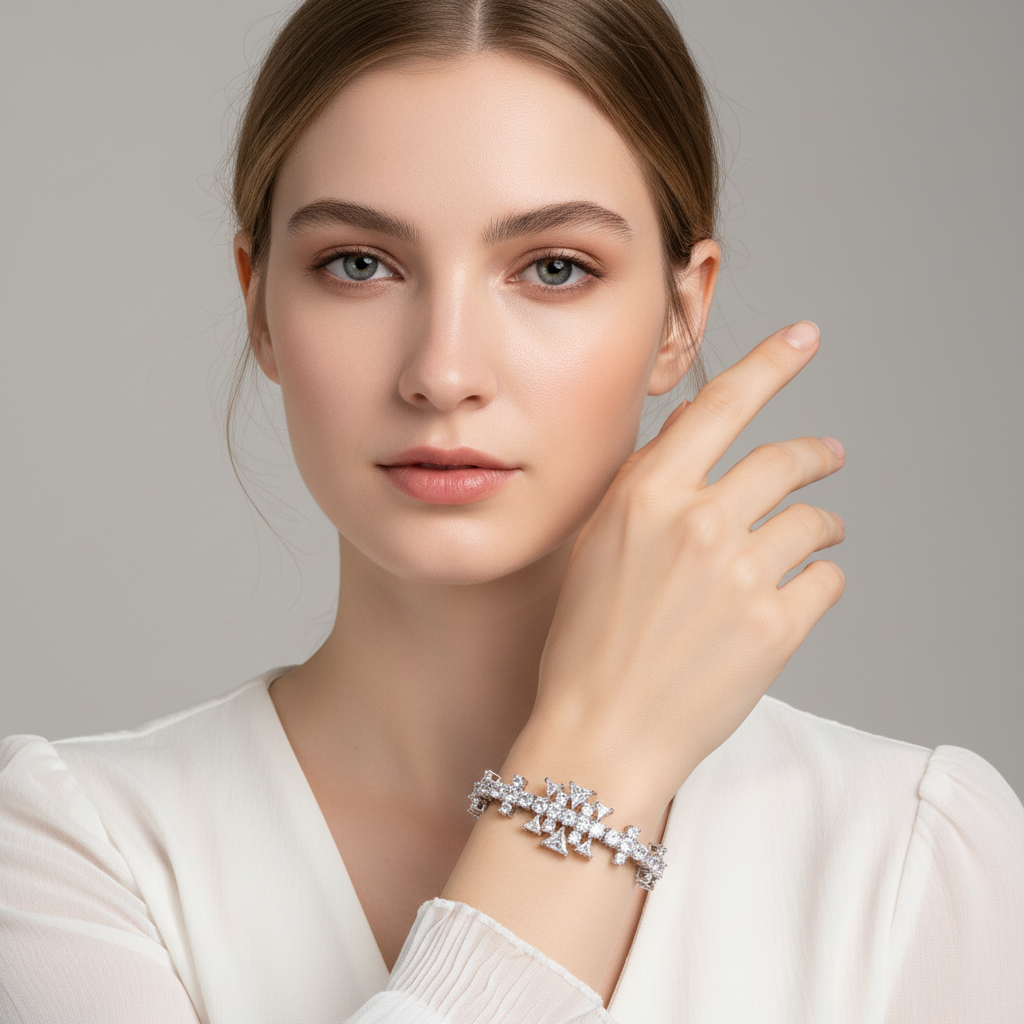 Elegant Floral Copper Bracelet with Pink Zircon Centerpiece & Cubic Zirconia Accents