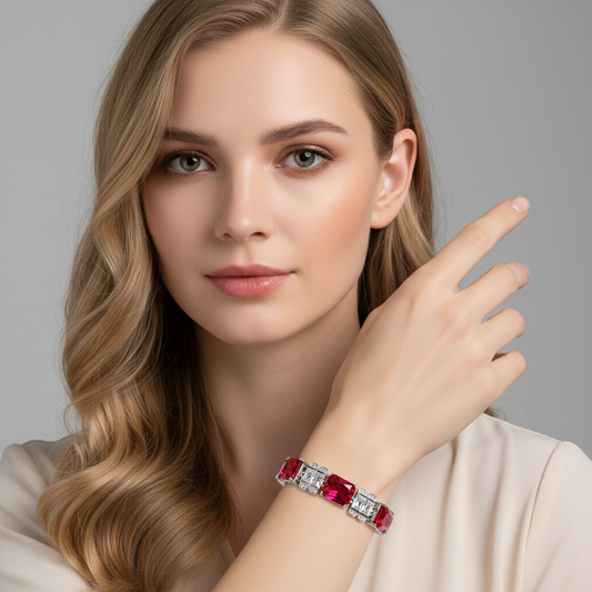 Vivid Green & Clear Zircon Copper Square Shaped Endless Sparkly Diamond Bracelet For Gift Jewelry